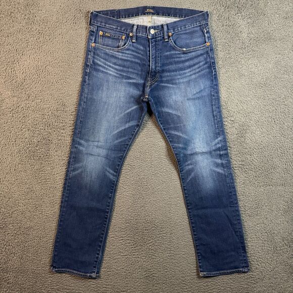 Polo Ralph Lauren Jeans Mens 32x30 Blue Varick Slim Straight Stretch Dark Wash - Picture 1 of 16